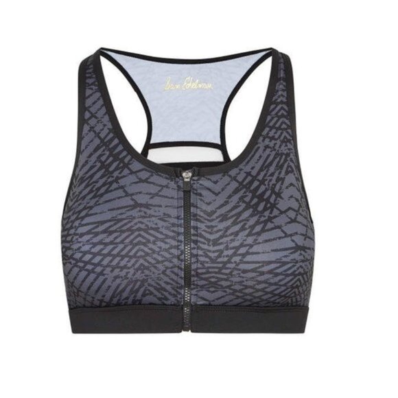 Sam Edelman | Gray and Black Geo Print Zip Front Bra | Size Extra Small - Picture 2 of 13